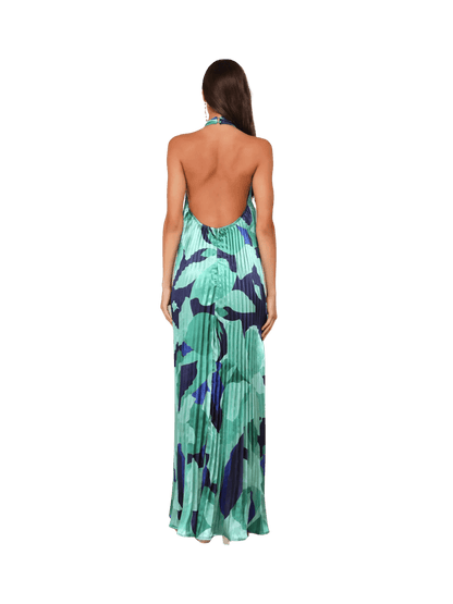 Abstract Satin Halter Dress