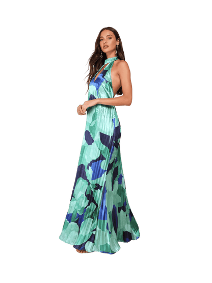 Abstract Satin Halter Dress