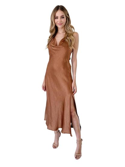 COPPER HALTER MIDI DRESS