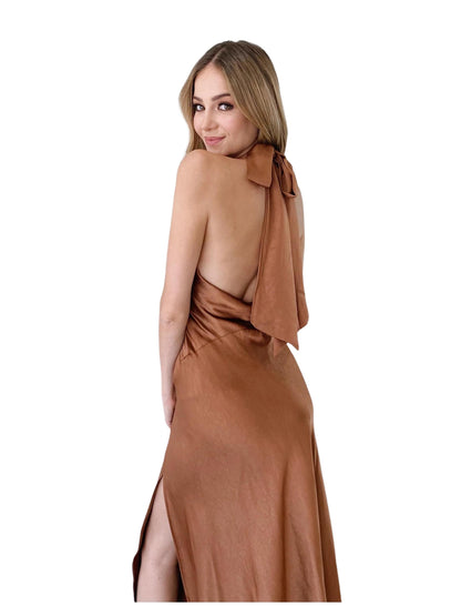 COPPER HALTER MIDI DRESS